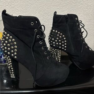 Studded Black Lace-Up Platform Ankle Boots